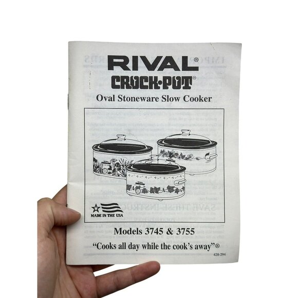 Rival Crock-Pot User Guide | Stoneware Original Manual for Models 3745 / 3755 - Picture 1 of 4